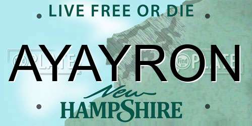 AYAYRON New Hampshire License Plate