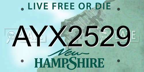 AYX2529 New Hampshire License Plate