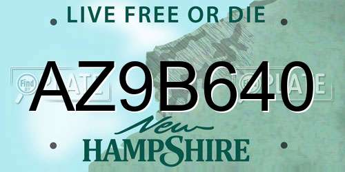AZ9B640 New Hampshire License Plate