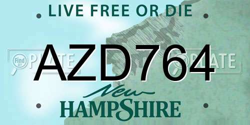 AZD764 New Hampshire License Plate