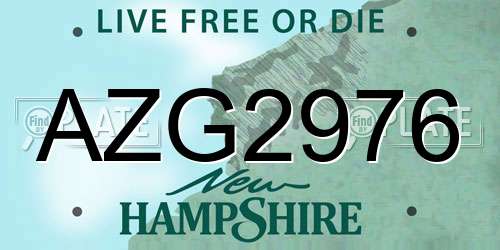 AZG2976 New Hampshire License Plate