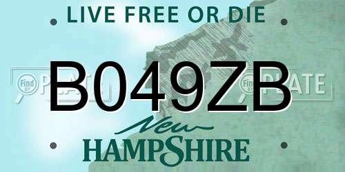 B049ZB New Hampshire License Plate