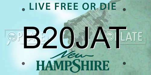 B20JAT New Hampshire License Plate