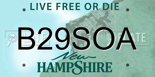 B29SOA New Hampshire License Plate