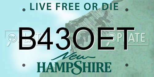 B43OET New Hampshire License Plate