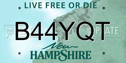 B44YQT New Hampshire License Plate