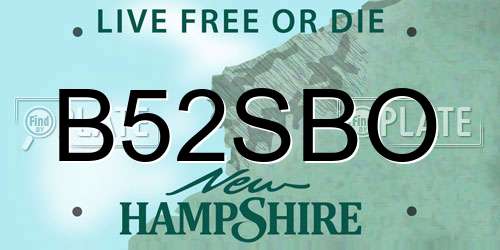B52SBO New Hampshire License Plate