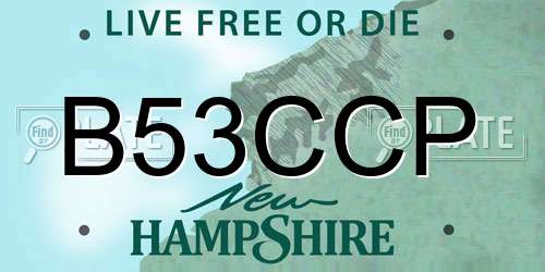 B53CCP New Hampshire License Plate