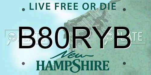 B80RYB New Hampshire License Plate