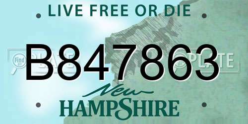 B847863 New Hampshire License Plate