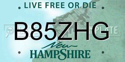 B85ZHG New Hampshire License Plate