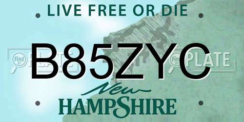 B85ZYC New Hampshire License Plate