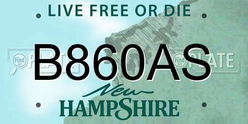 B860AS New Hampshire License Plate