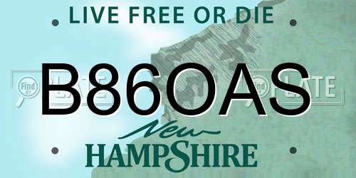 B86OAS New Hampshire License Plate