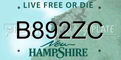 B892ZC New Hampshire License Plate