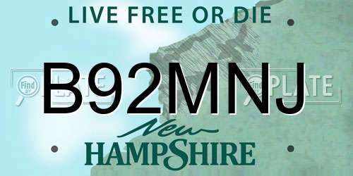 B92MNJ New Hampshire License Plate