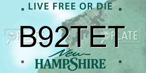 B92TET New Hampshire License Plate