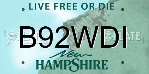 B92WDI New Hampshire License Plate