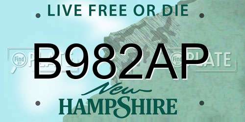 B982AP New Hampshire License Plate