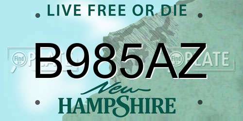B985AZ New Hampshire License Plate
