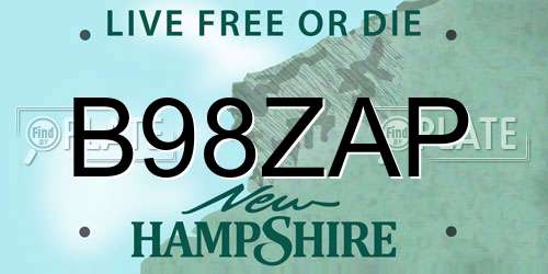 B98ZAP New Hampshire License Plate