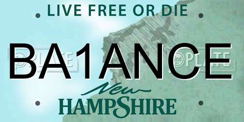 BA1ANCE New Hampshire License Plate