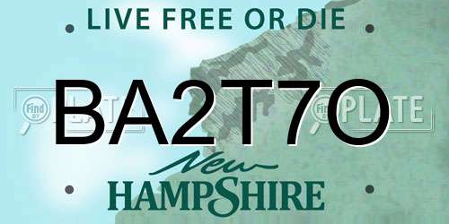 BA2T7O New Hampshire License Plate