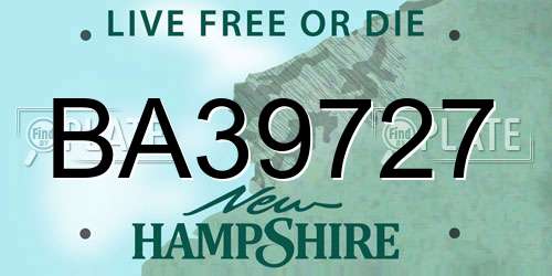 BA39727 New Hampshire License Plate