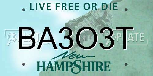 BA3O3T New Hampshire License Plate
