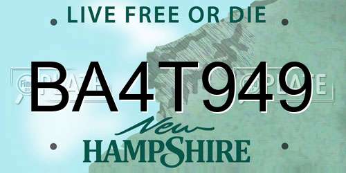 BA4T949 New Hampshire License Plate