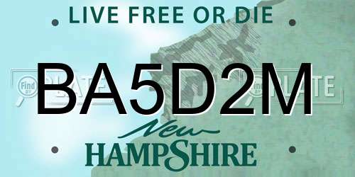 BA5D2M New Hampshire License Plate