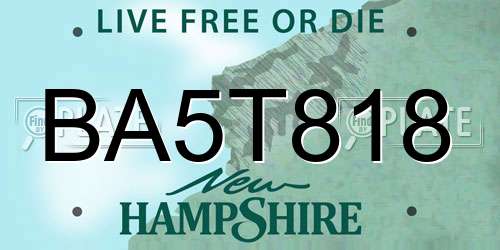BA5T818 New Hampshire License Plate