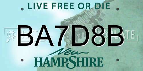 BA7D8B New Hampshire License Plate
