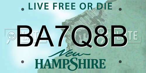 BA7Q8B New Hampshire License Plate