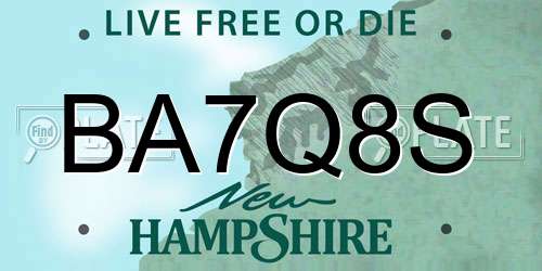 BA7Q8S New Hampshire License Plate