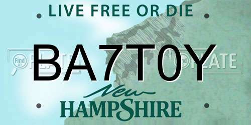 BA7T0Y New Hampshire License Plate