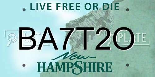 BA7T2O New Hampshire License Plate