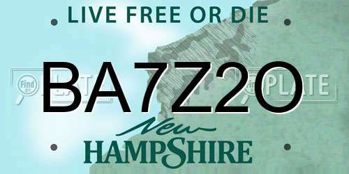 BA7Z2O New Hampshire License Plate