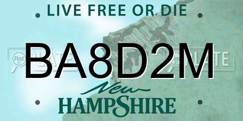 BA8D2M New Hampshire License Plate