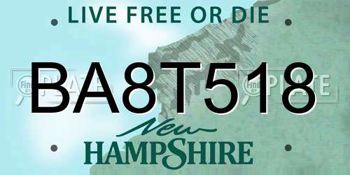 BA8T518 New Hampshire License Plate
