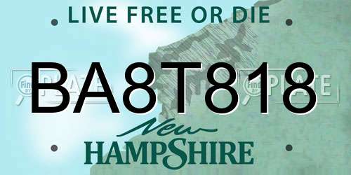 BA8T818 New Hampshire License Plate