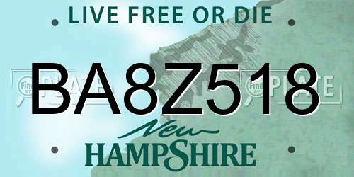 BA8Z518 New Hampshire License Plate