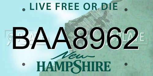 BAA8962 New Hampshire License Plate