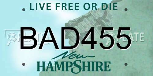 BAD455 New Hampshire License Plate