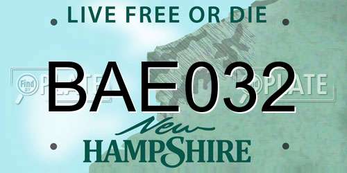 BAE032 New Hampshire License Plate