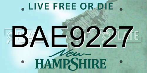 BAE9227 New Hampshire License Plate