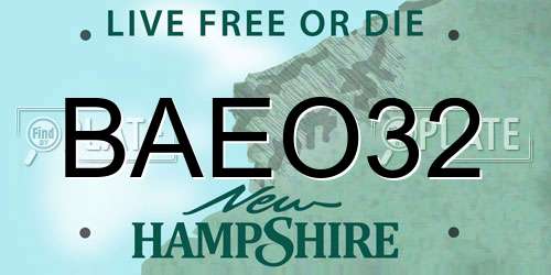 BAEO32 New Hampshire License Plate