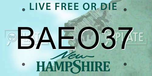 BAEO37 New Hampshire License Plate