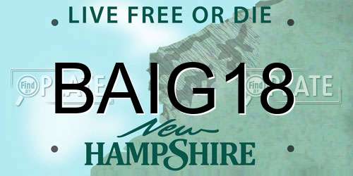 BAIG18 New Hampshire License Plate