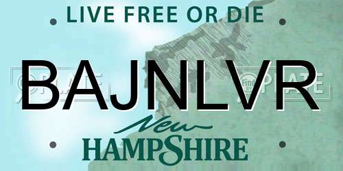 BAJNLVR New Hampshire License Plate